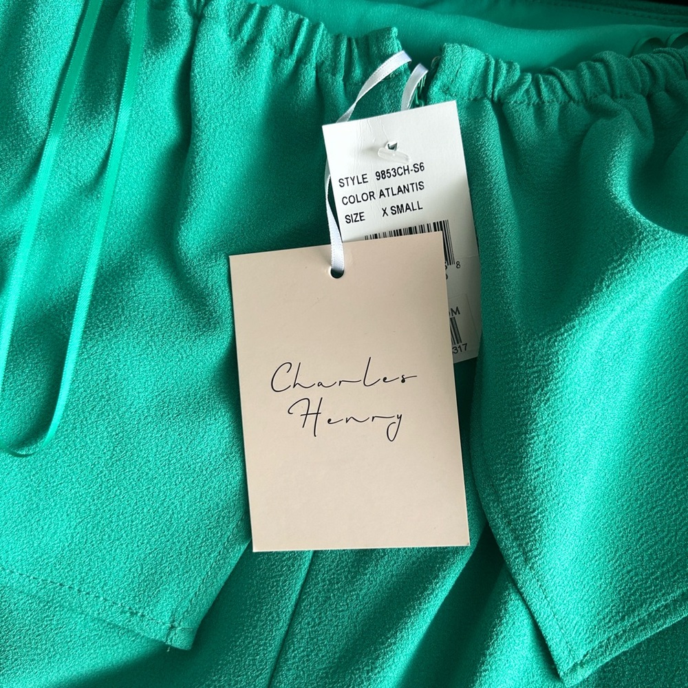 Charles Henry x-small off the shoulder dress in color Atlantis (seafoam green)